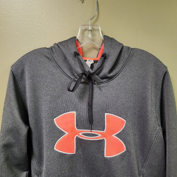 Under Armour Loose Slate Gray Big Logo Long Sleeve Hooded Sweatshirt Size Medium - Picture 6 of 13